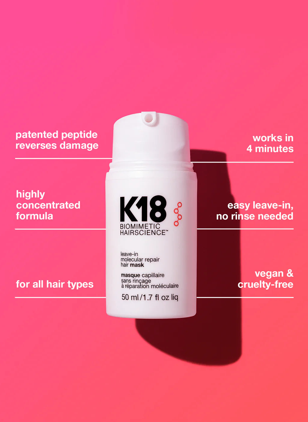 K18 Leave-In Molecular Repair Hair Mask  Hair Mask from K18  available online on Qiyorro